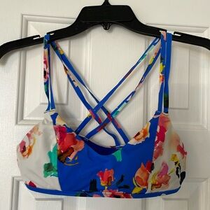 Athleta Floral Multicolor Bikini Top Cross Strap size Small